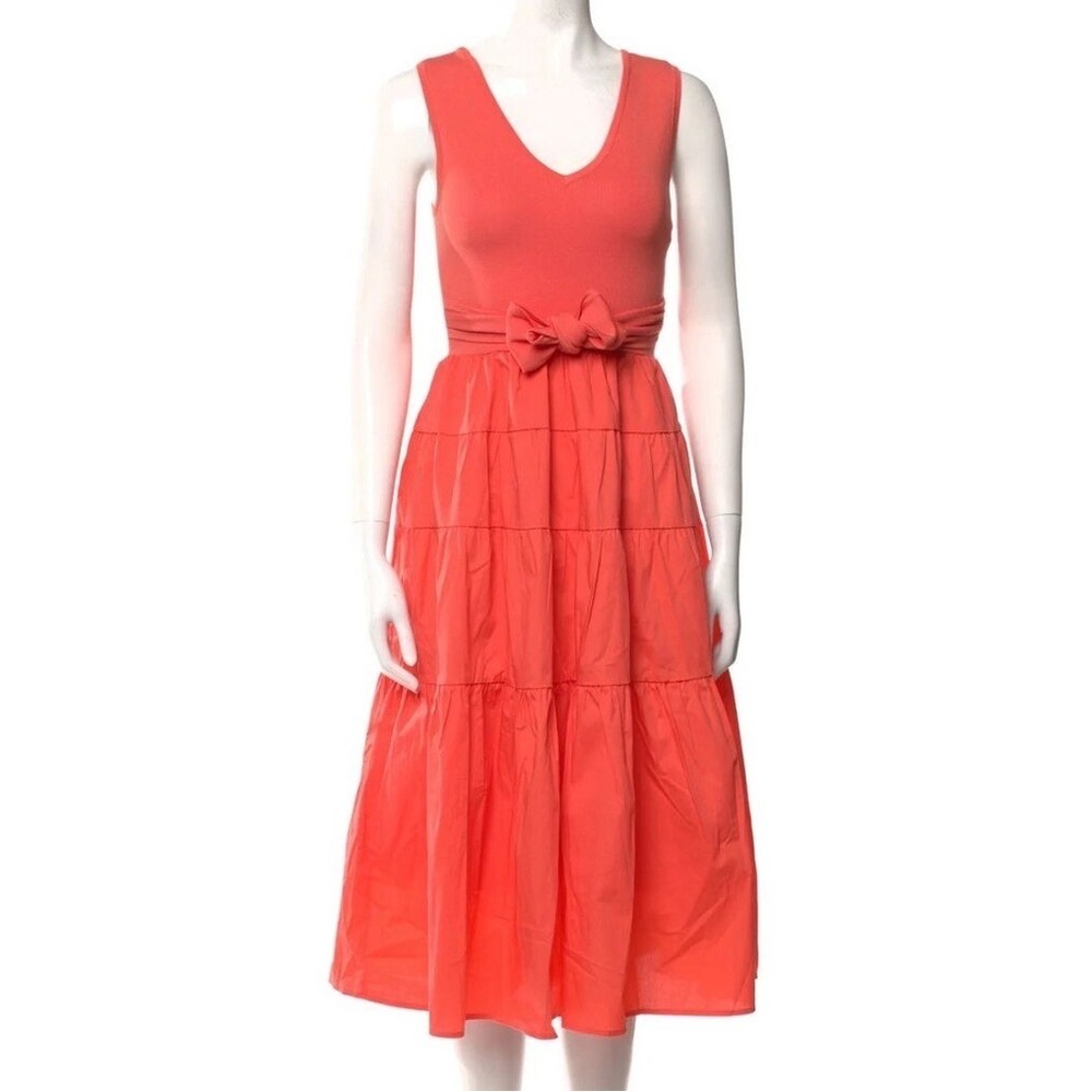 Jason Wu Orange Knit Top Tie Detail Tiered Sleeveless Midi Dress